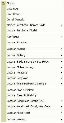 menu laporan accounting software accpro spectra