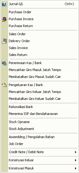 menu transaksi software akunting accpro spectra