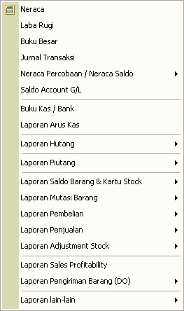menu laporan software accounting accpro strada